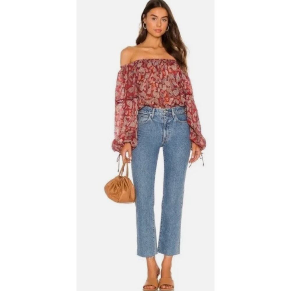 Free People Sundown paisley print off-the-shoulder long-sleeve bodysuit XS.